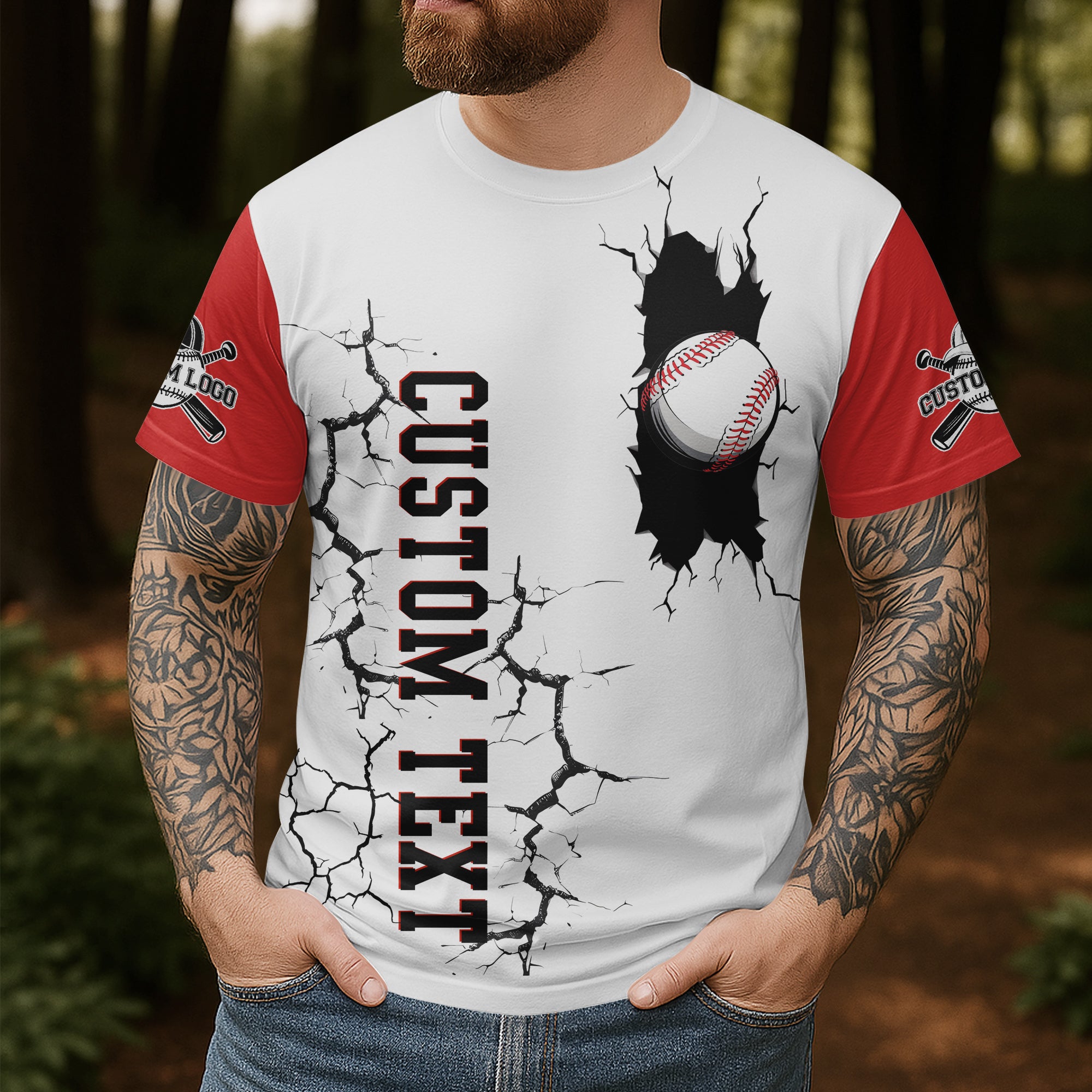 Custom Raglan All Over Print T-Shirt - Baseball Skeleton