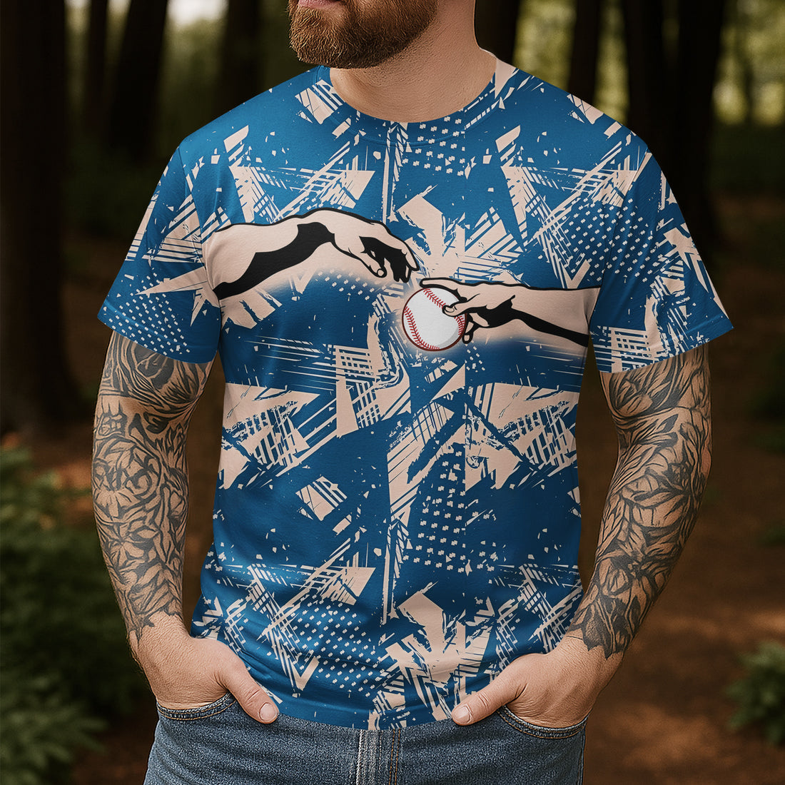 God Got Me All Over Print Baseball T-Shirt