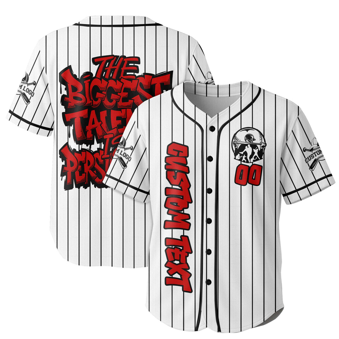 Custom White and Black Pinstripes Baseball Jersey - Talent Is Persistence