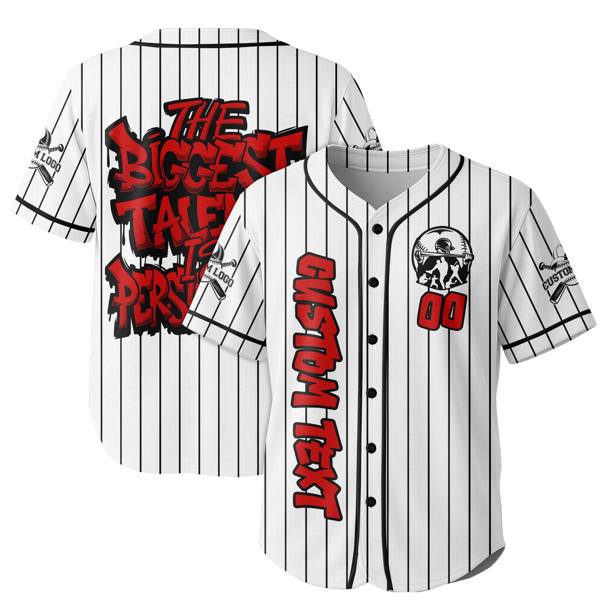 Custom White and Black Pinstripes Baseball Jersey - Talent Is Persistence