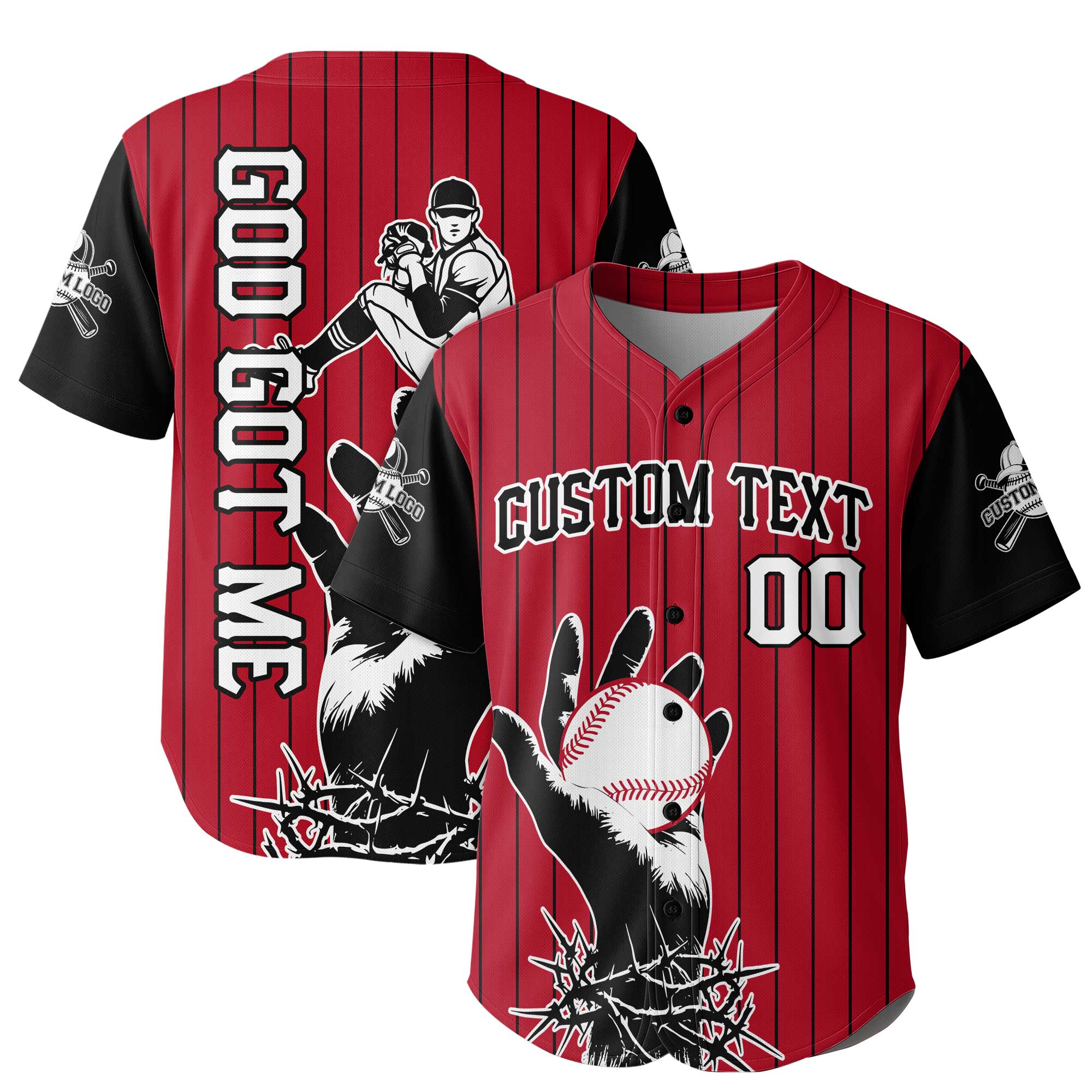 Custom Red and Black Pinstripes Baseball Jersey - God Got Me