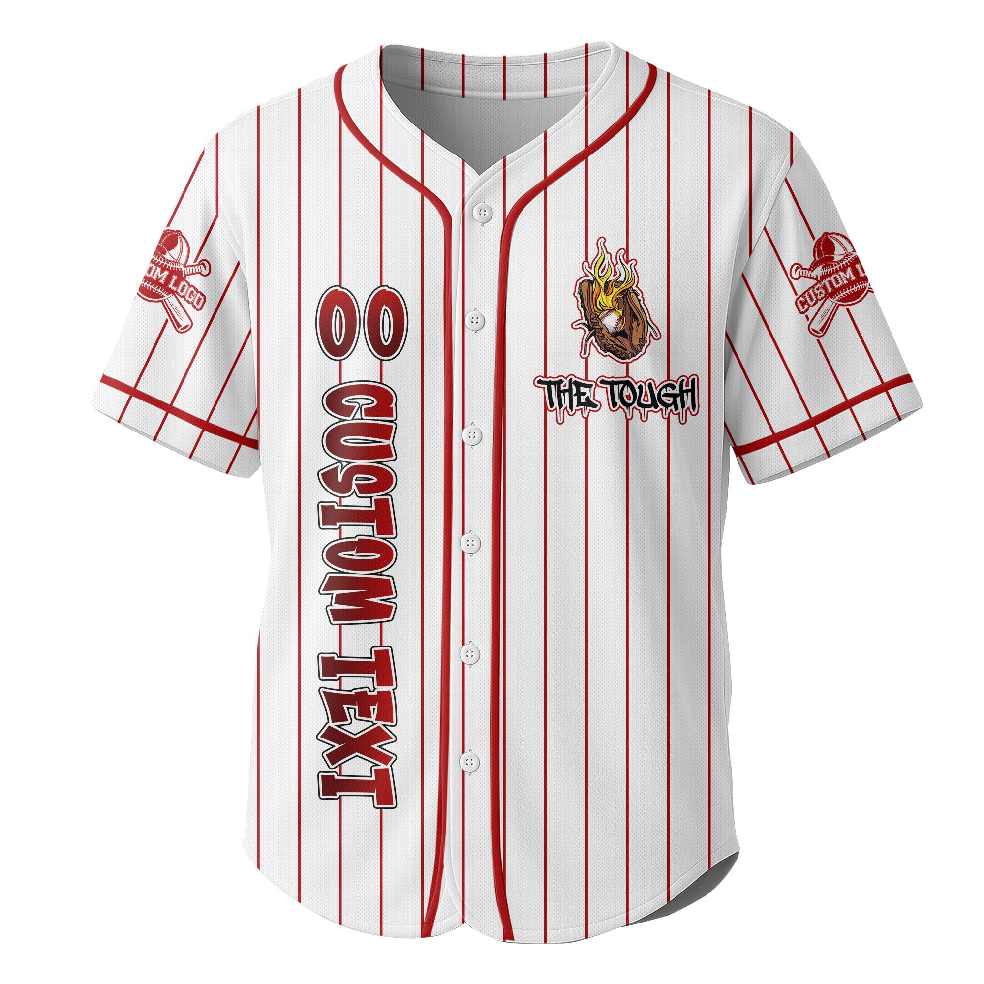 Custom Red Striped Baseball Jersey - Tough People Never Fall