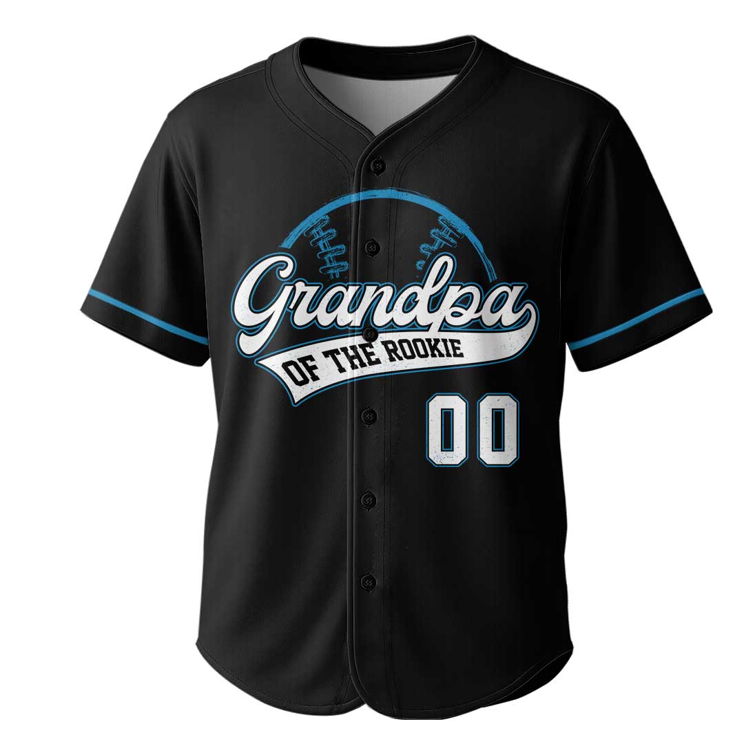 Grandpa Of The Rookie That's My Grandson Out There - Custom Black Blue Baseball Jersey