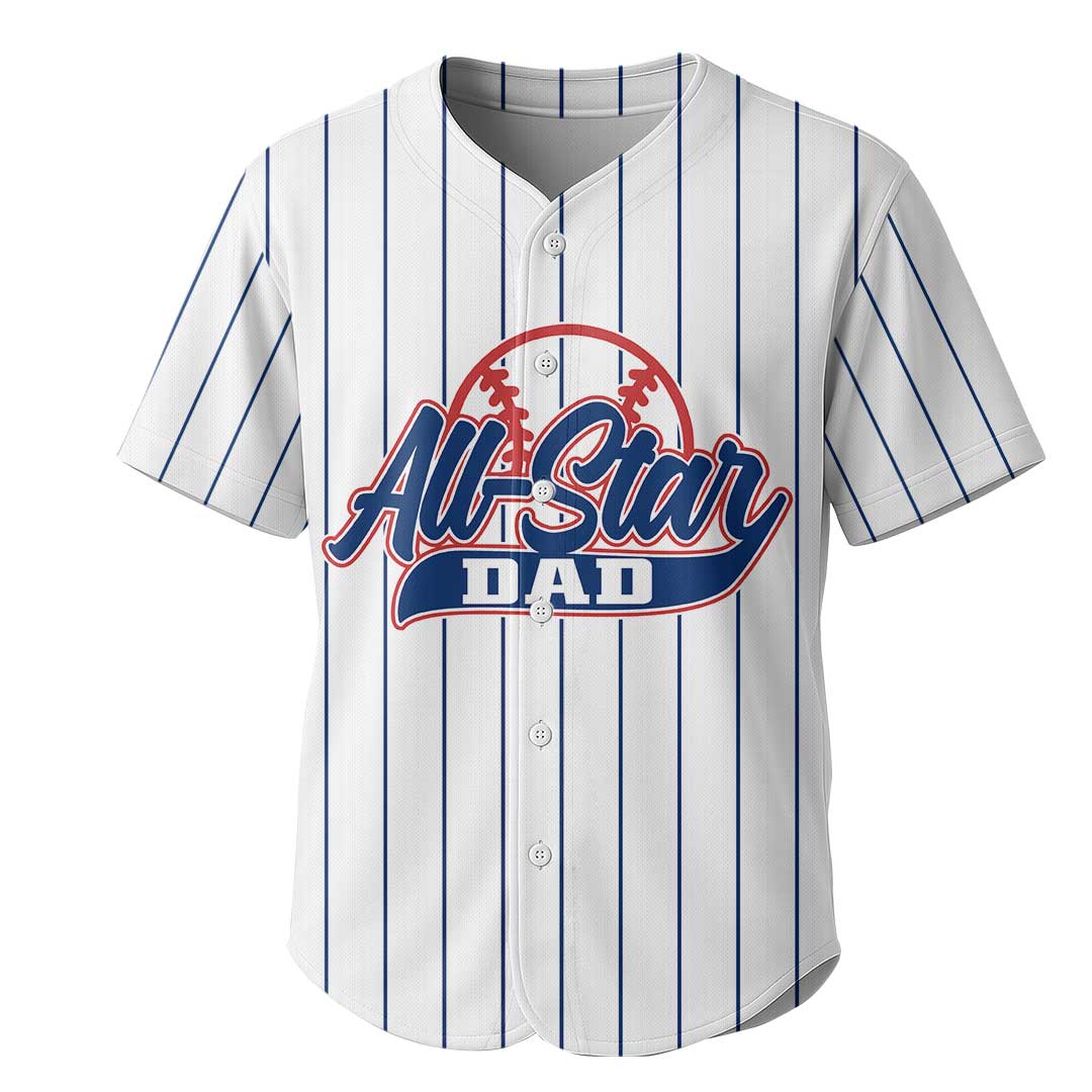 All Star Dad - Custom White Navy Stripe Baseball Jersey