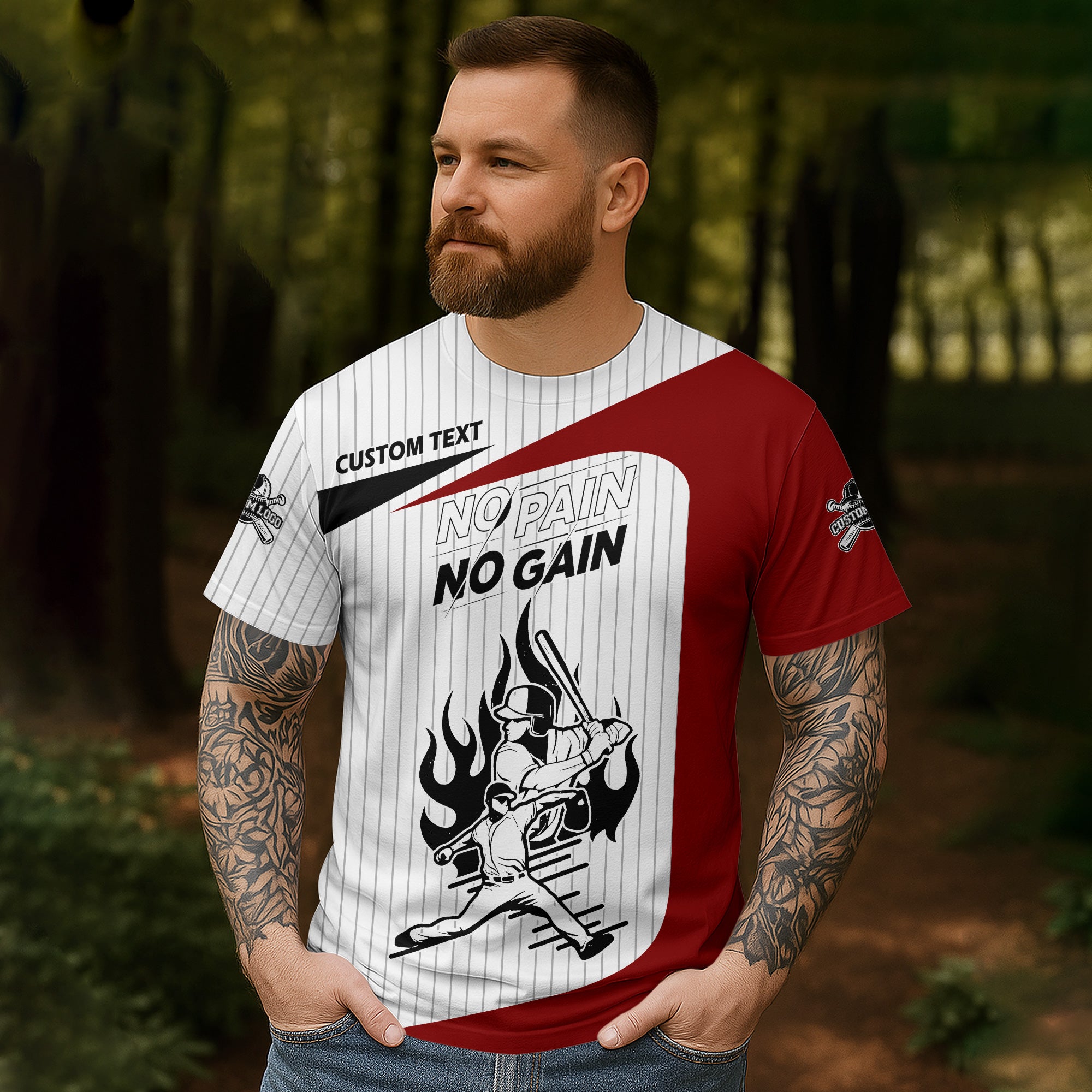 No Pain No Gain Custom All Over Print Baseball T-Shirt