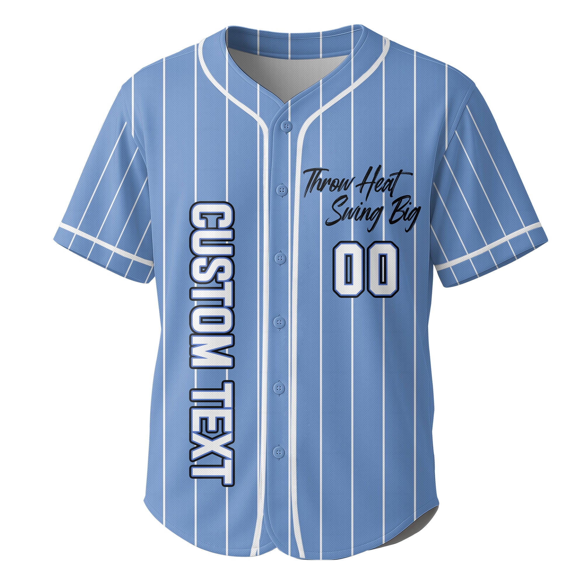 Throw Heat Swing Big - Custom Light Blue with White Stripes Baseball Jersey
