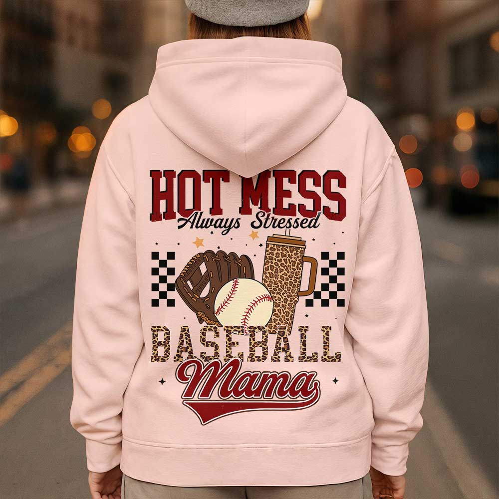 Hot Mess Always Stressed - All Over Print Baseball Hoodie