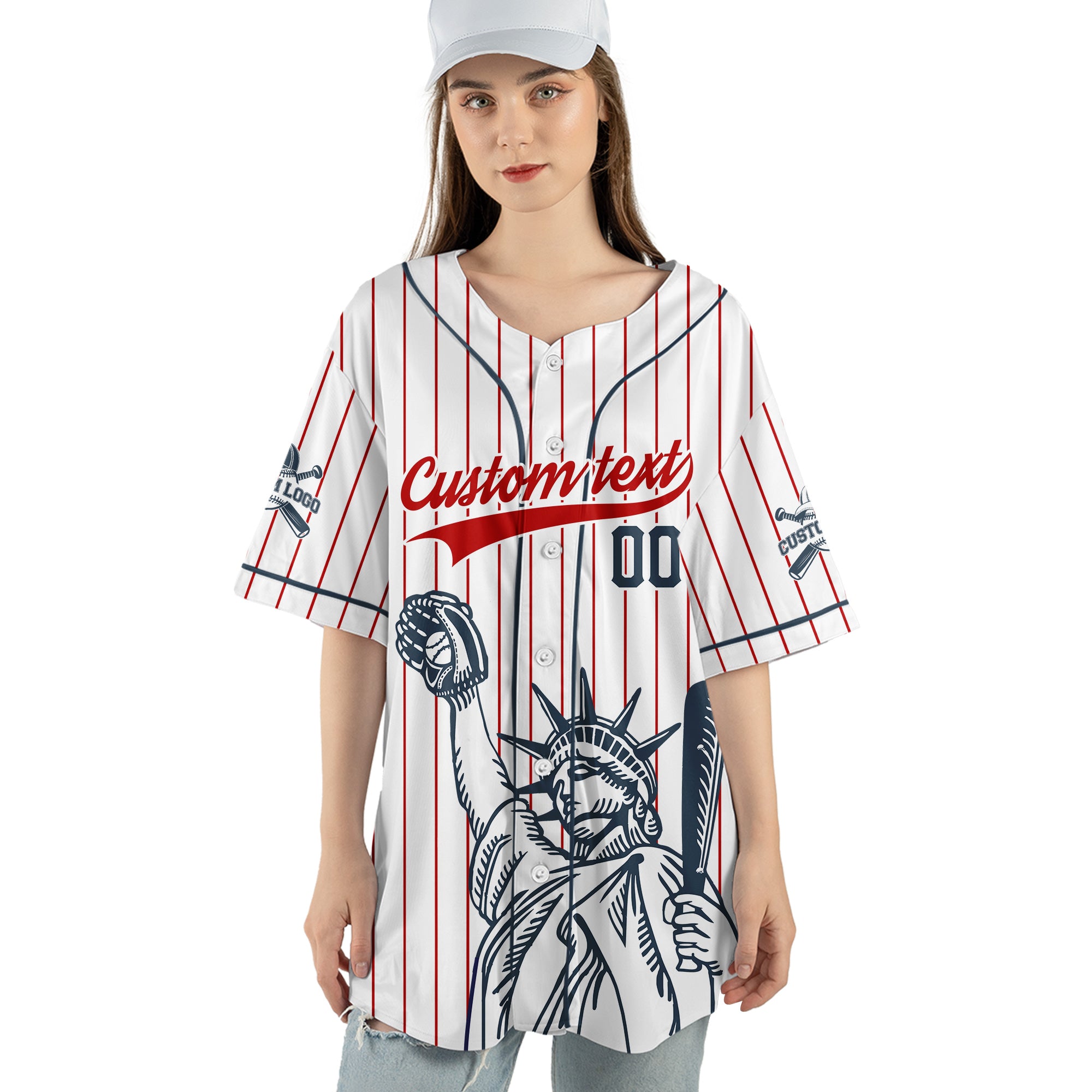 She Loves Baseball and America Too - Custom 4th Of July Baseball Jersey