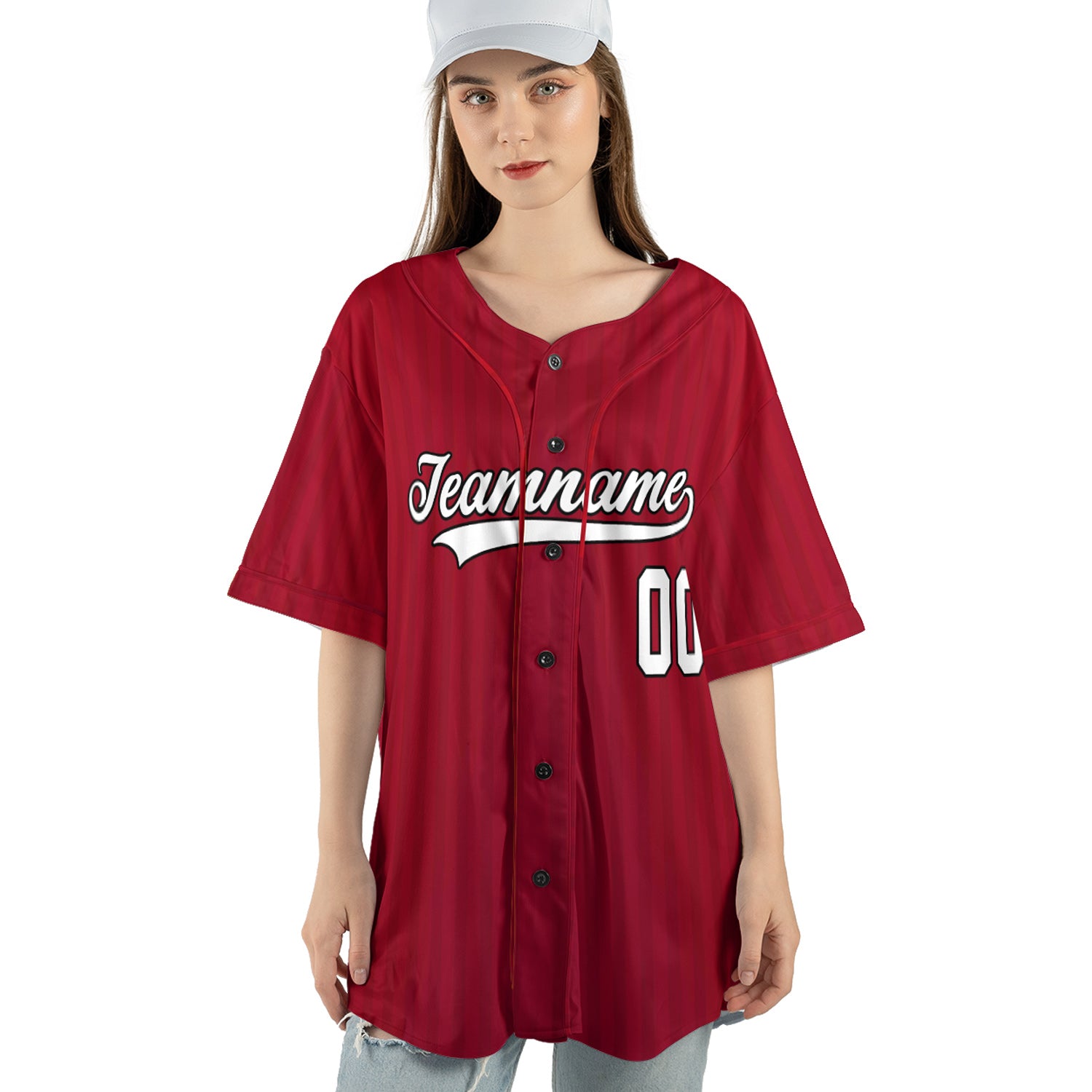 Crimson Pinstripe – Custom Name & Logo Baseball Jersey