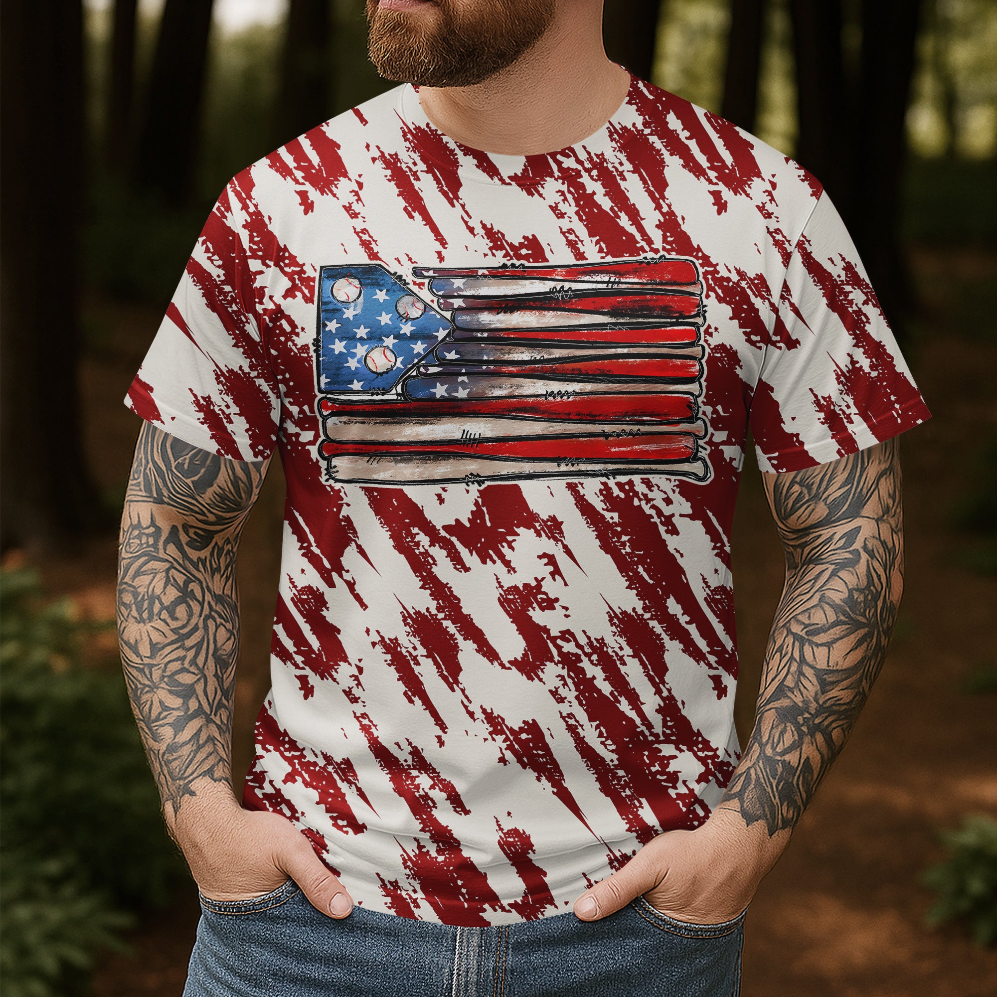 God Bless The USA and Baseball All Over Print 4th Of July T-Shirt