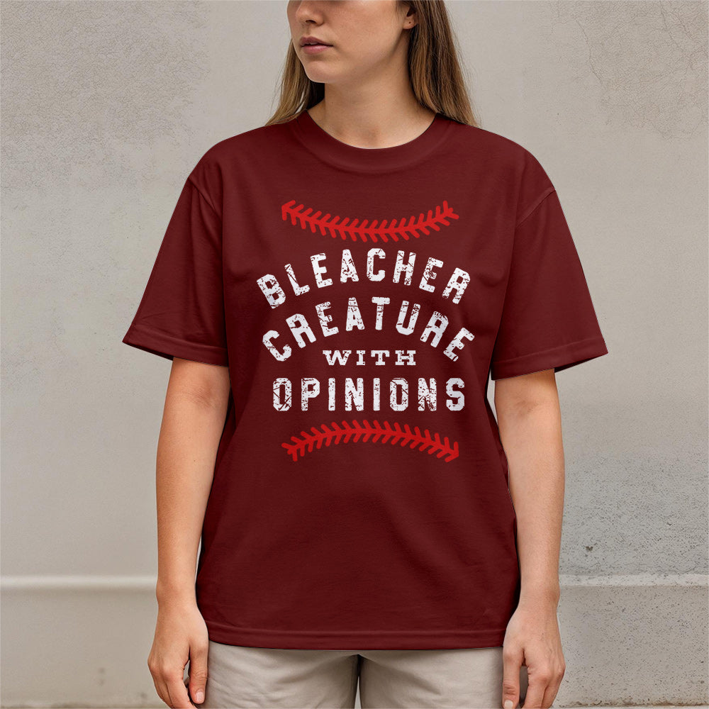 Baseball Mom Bleacher Creature with Opinions - White and Maroon Baseball T-Shirt