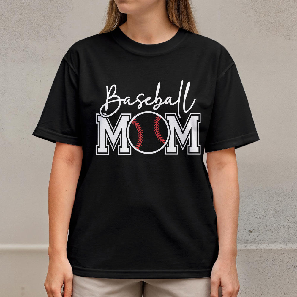 Baseball Mom - White and Black Baseball T-Shirt