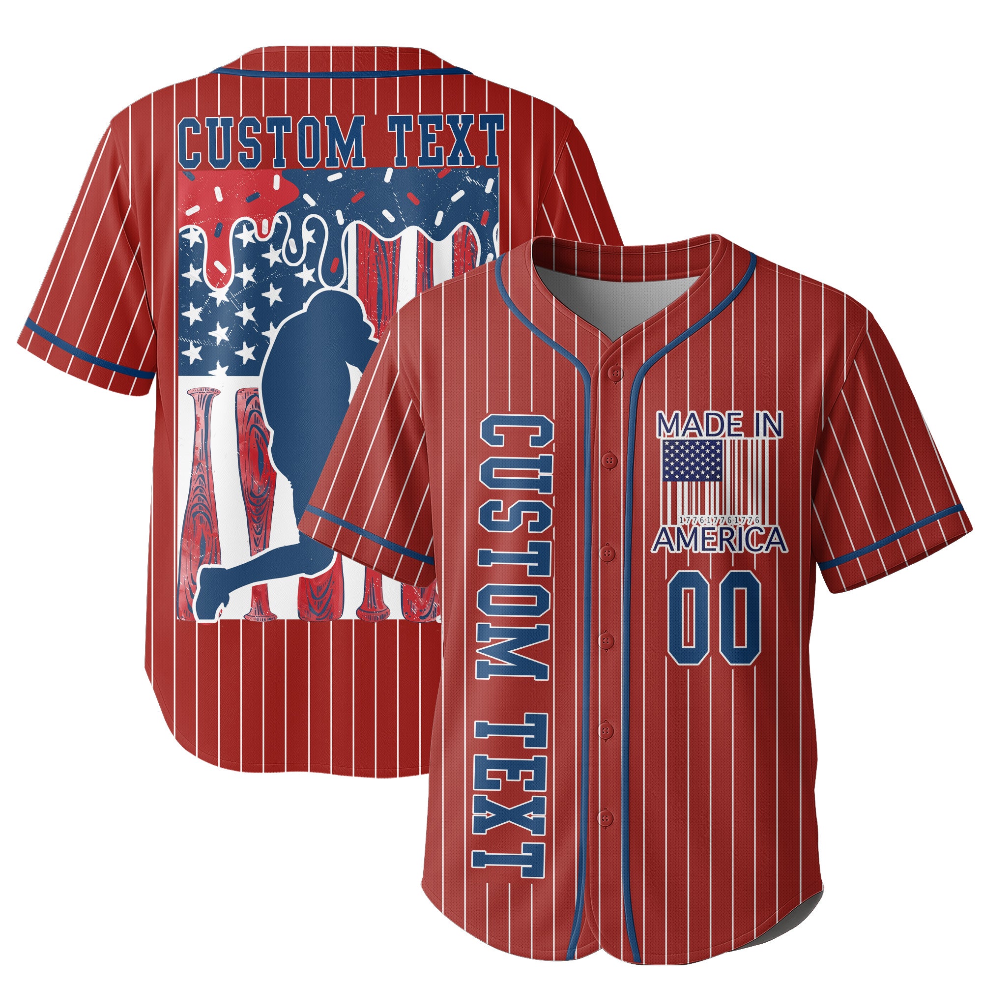 Made In America - Custom Fourth Of July Red Baseball Jersey