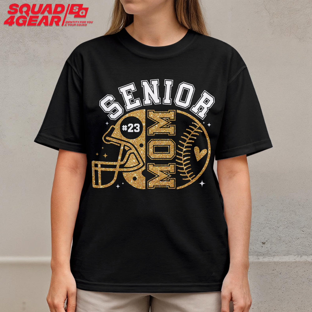 Senior Baseball Mom - White and Black Baseball T-Shirt