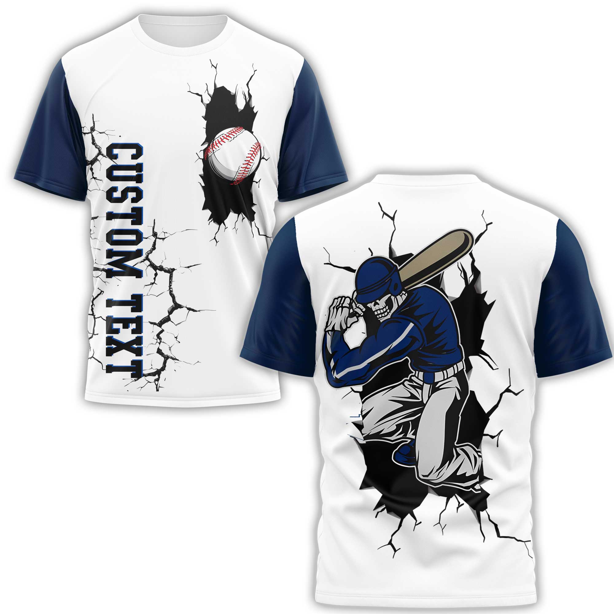 Custom Raglan All Over Print T-Shirt - Baseball Skeleton