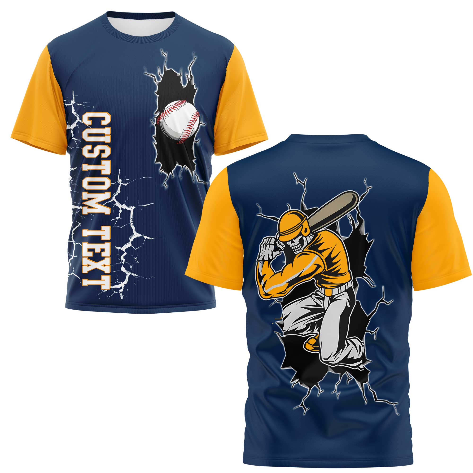 Custom Raglan All Over Print T-Shirt - Baseball Skeleton