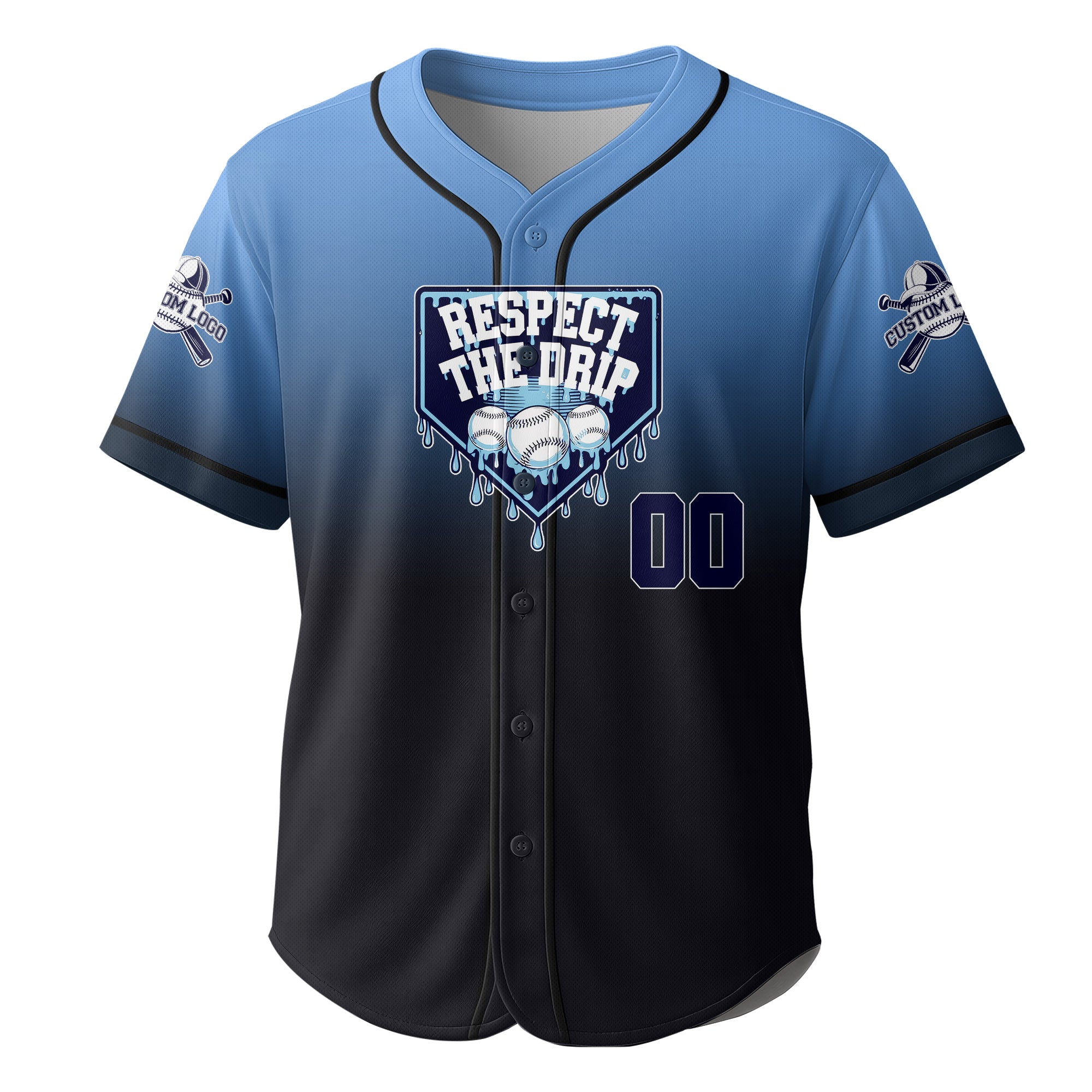 Respect The Drip - Custom Blue and Black Baseball Jersey