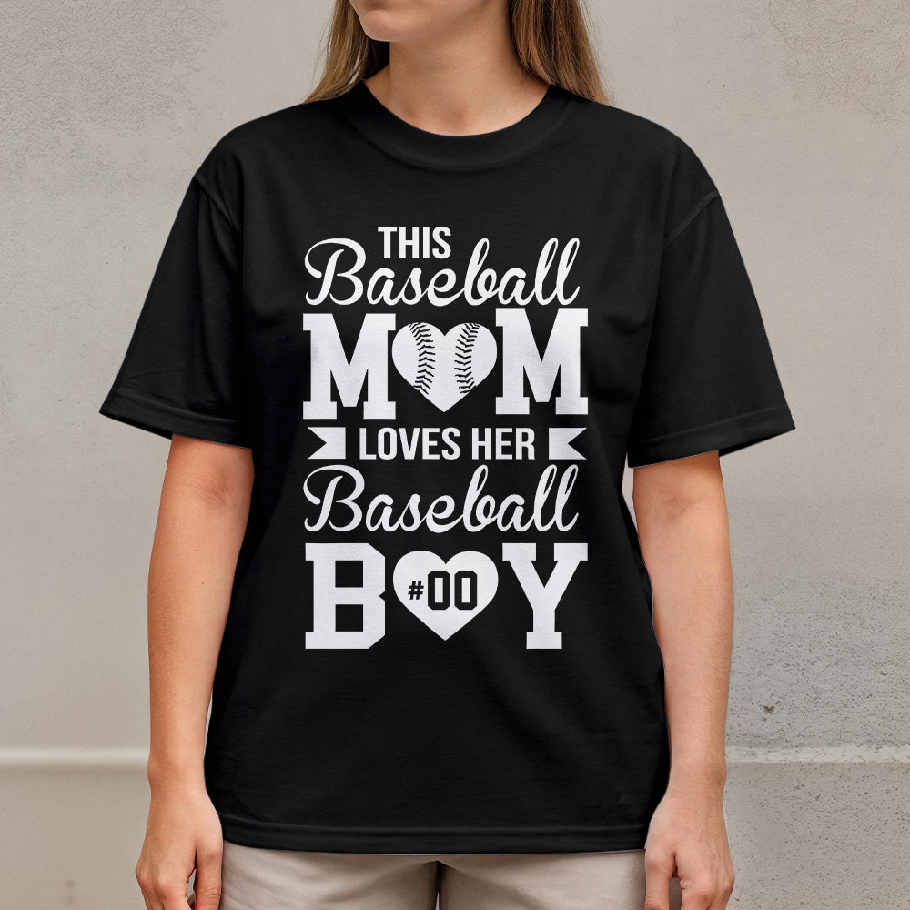 This Baseball Mom Loves Her Baseball Boy - White and Black Baseball T-Shirt