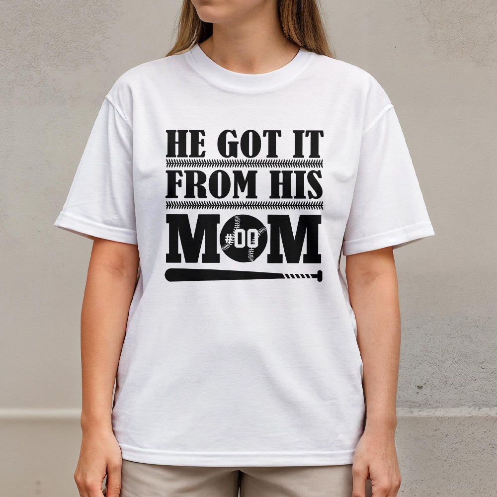 Got It From Mom - White and Black Baseball T-Shirt