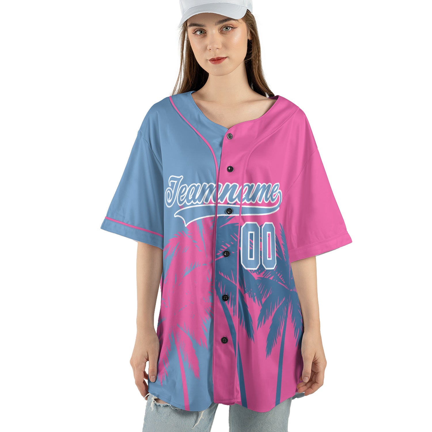 Custom Baseball Jersey - Miami Palm Blue Pink Split