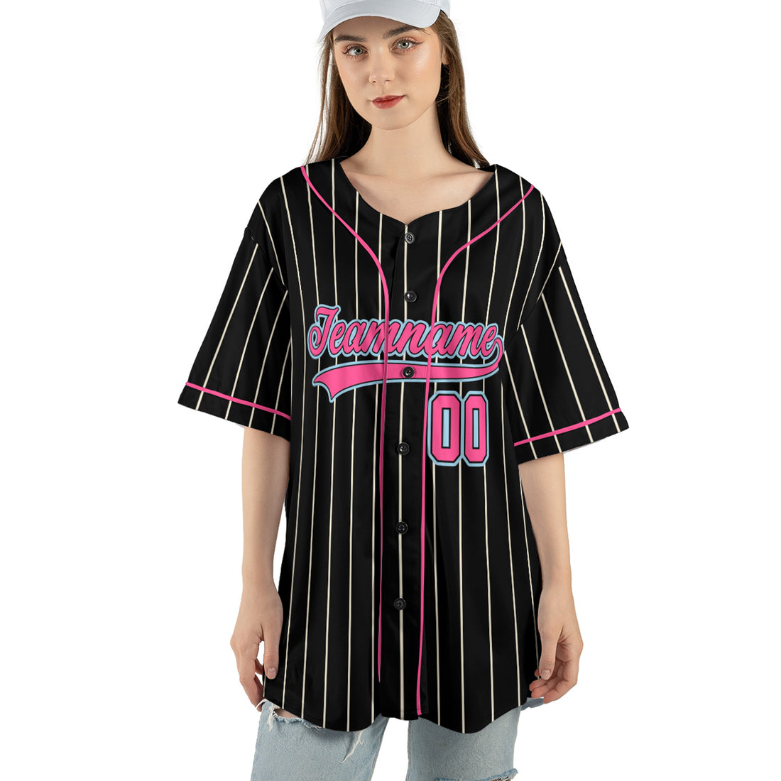 Custom Jersey Baseball - Black with Pink Stripe