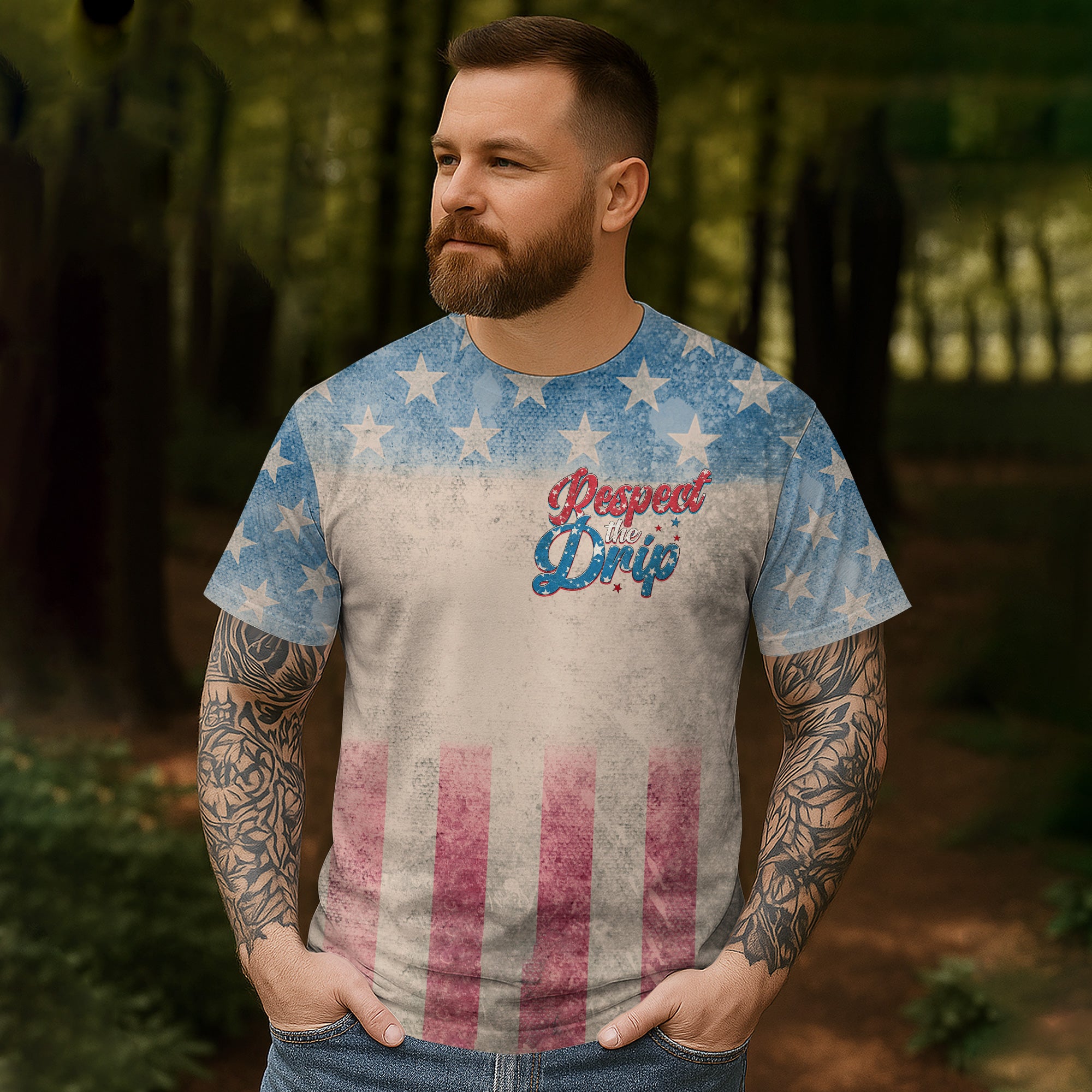 Respect The Drip All Over Print Fourth Of July T-Shirt