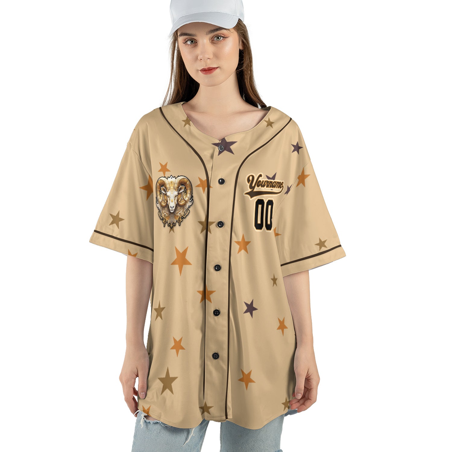 Aries Zodiac Baseball Jersey – Beige Rush “Faster Than a Fastball” Edition