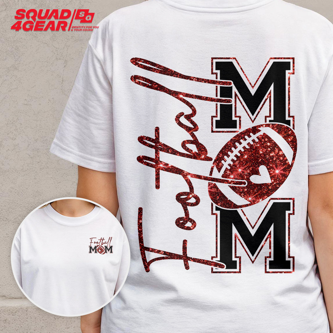 Glitter Football Mom - Black and White Tshirt for Football Season