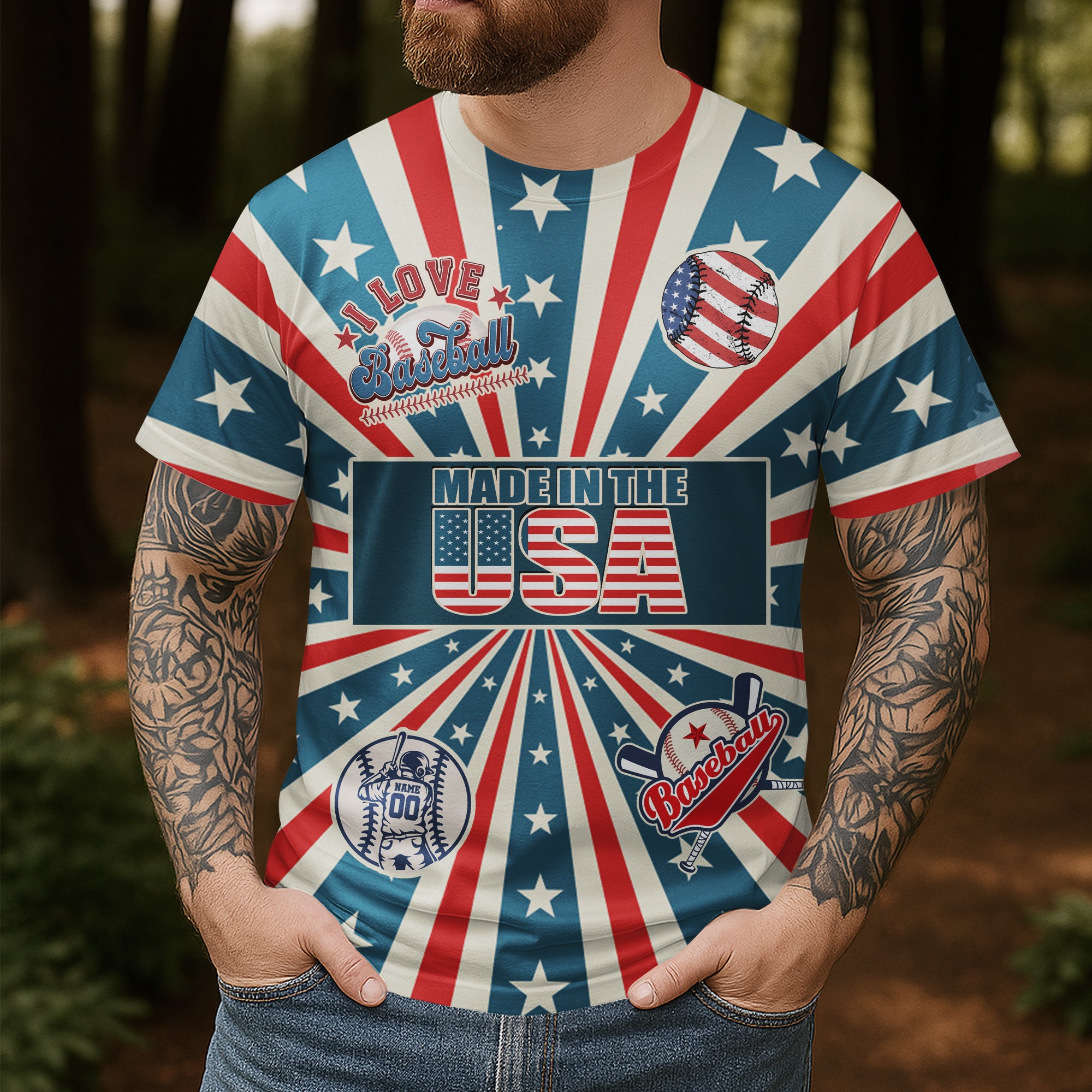 Baseball Lover From The USA All Over Print Fourth Of July T-Shirt