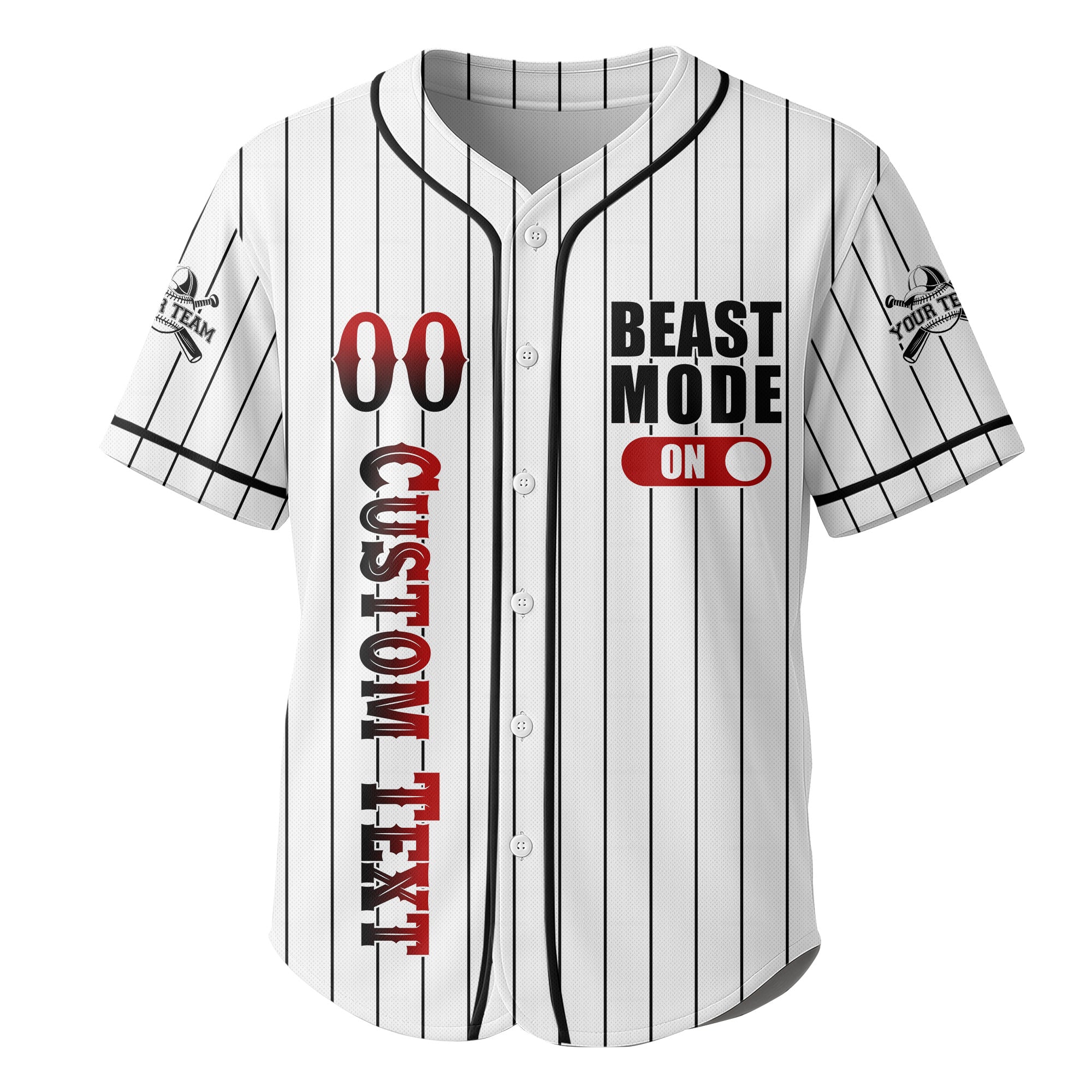 BEAST MODE - Custom White with Black Stripes Baseball Jersey