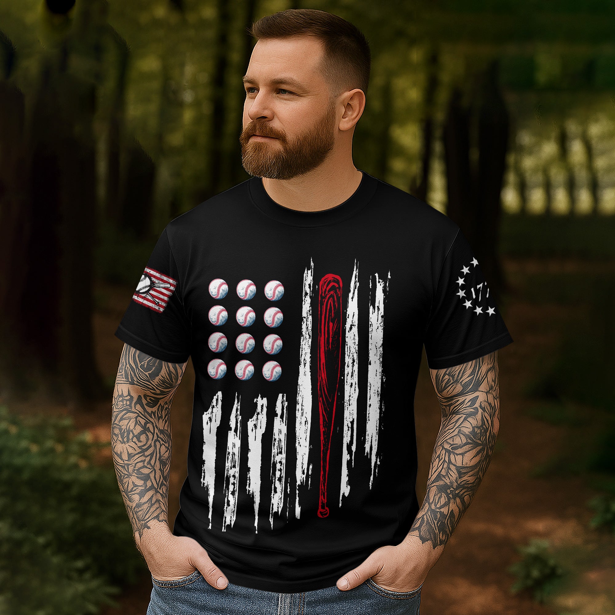 Custom Baseball Lover Shirts - USA Flag 4th July American Red White Blue Star Stripes