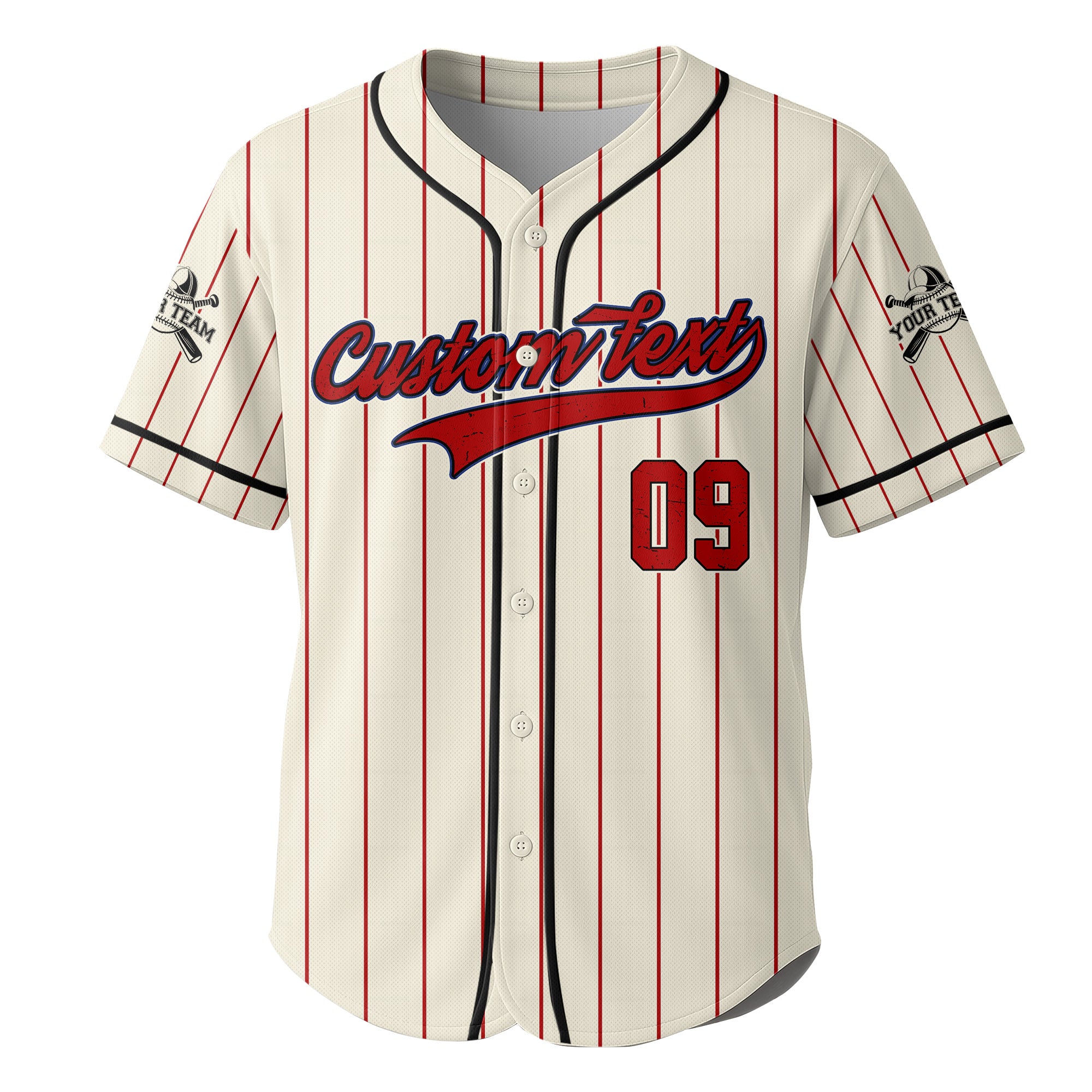 Whatever You Say Blue - Custom Cream with Red Stripes Baseball Jersey