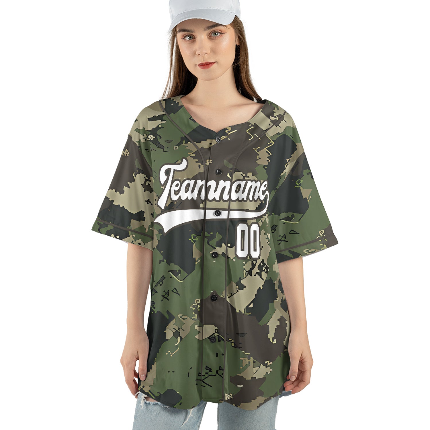 Custom Digital Camo Baseball Jersey in Forest Green and Earth Tones