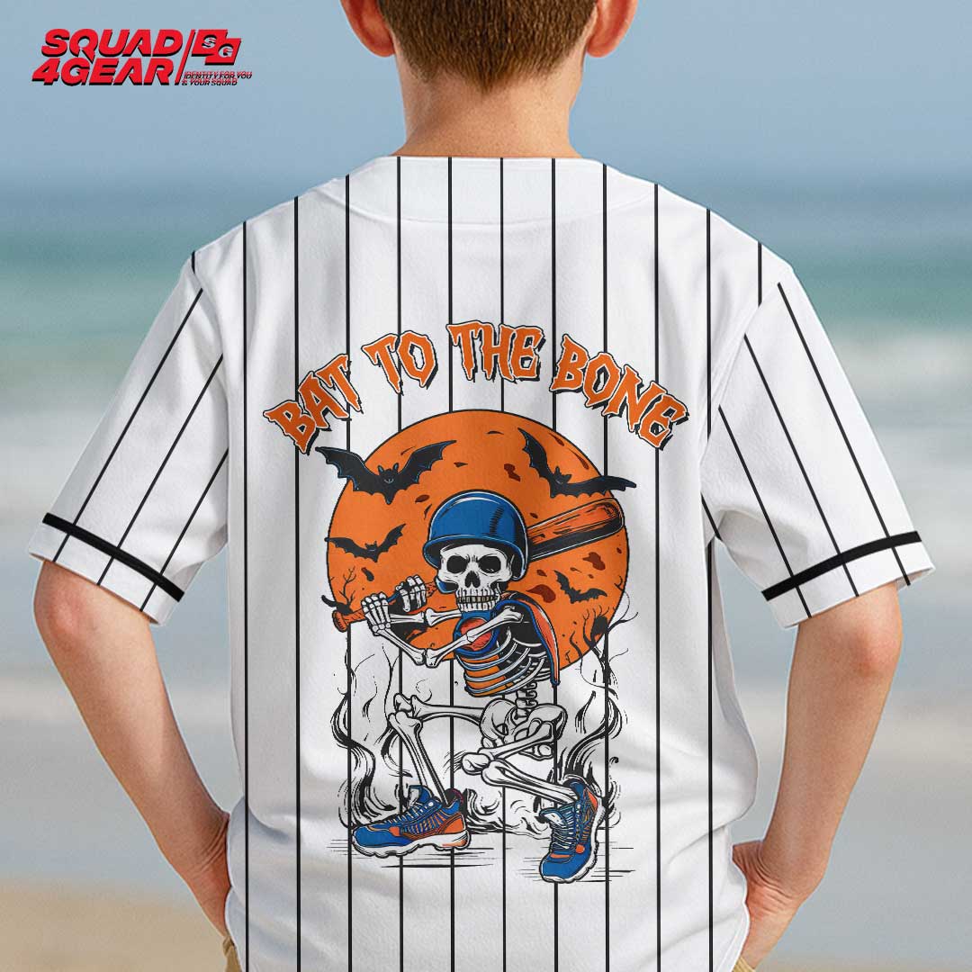 Bat To The Bone - Custom Orange Halloween Baseball Jersey