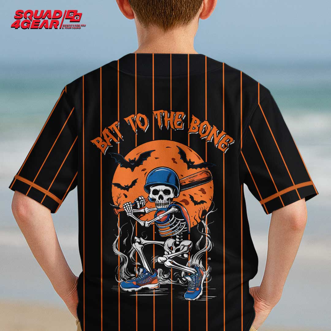 Bat To The Bone - Custom Orange Halloween Baseball Jersey