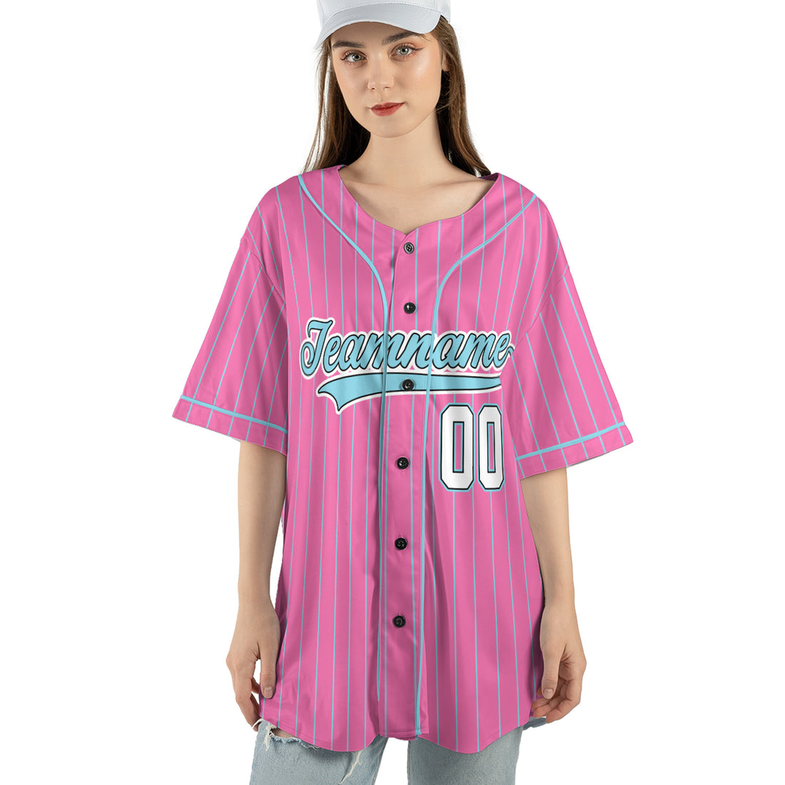 Pink Pinstripe Baseball Jersey – Cotton Candy Aqua Edition