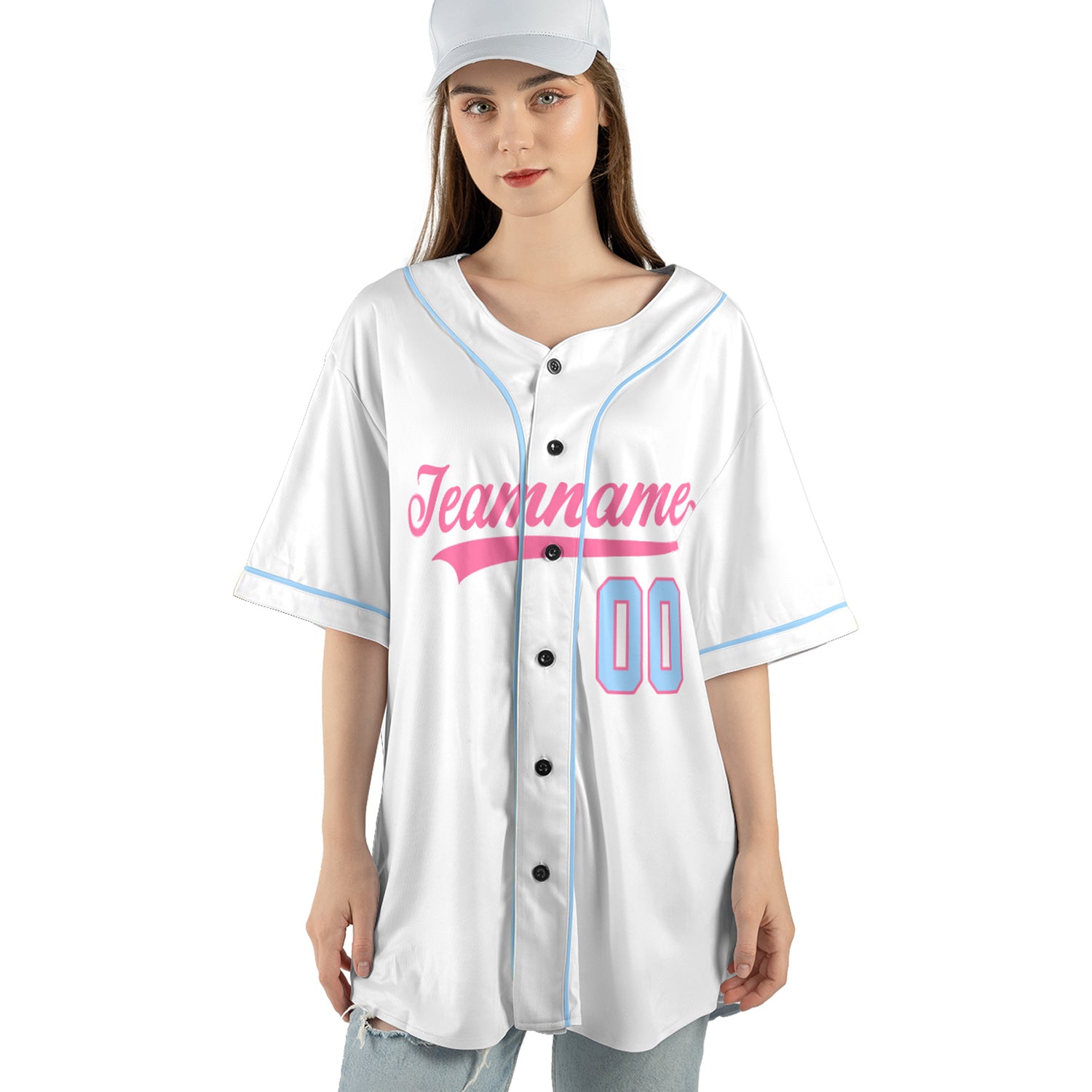 Baseball Jersey – Candy Cool – White & Pastel Pink/Blue