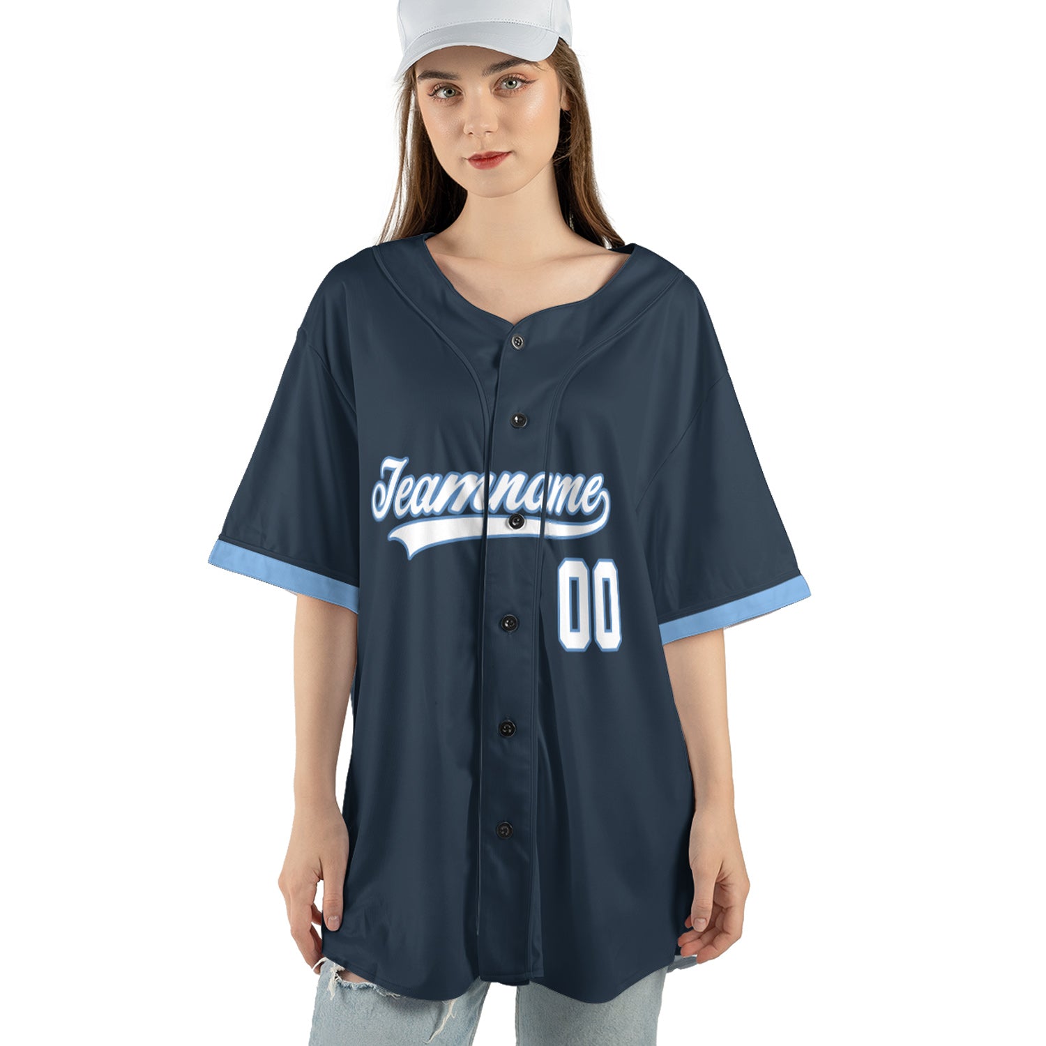 Midnight Blue Custom Jersey – Personalized Name & Logo in Cool Ice Trim