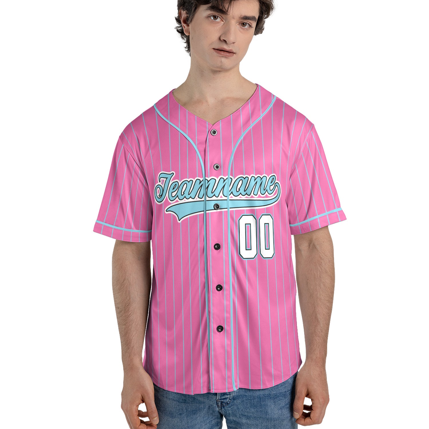 Pink Pinstripe Baseball Jersey – Cotton Candy Aqua Edition