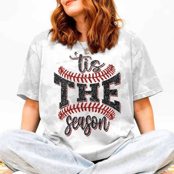 Custom Sports Game Day Comfort Shirt - Faux Glitter Tis The Season Baseball Shirt - Sports Team Mom Family Tee - All Over Print