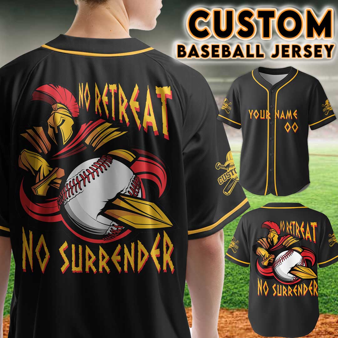 No Retreat No Surrender - Custom Black and Gold Baseball Jersey