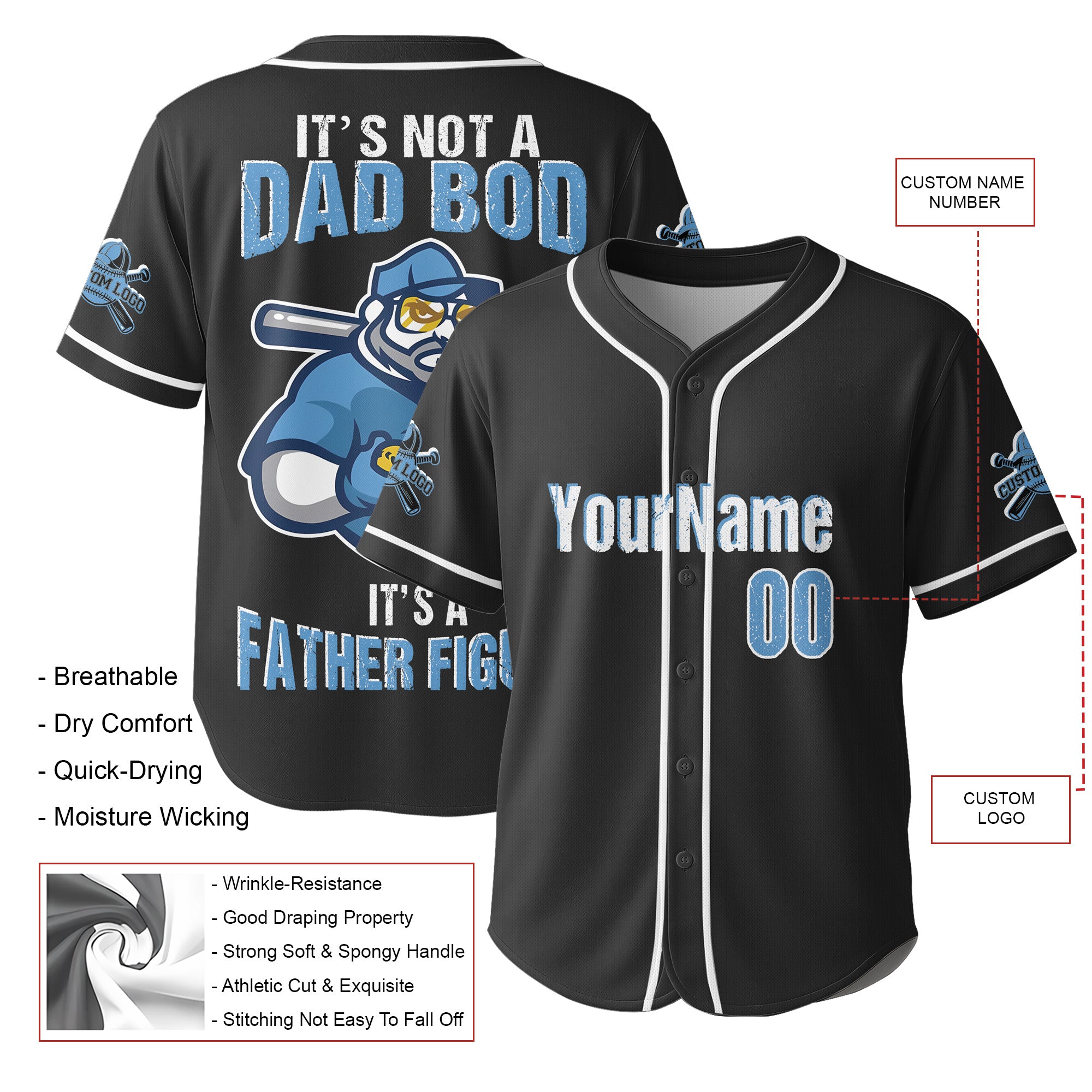 It's Not A Dad Bod It's A Father Figure - Custom Black Baseball Jersey