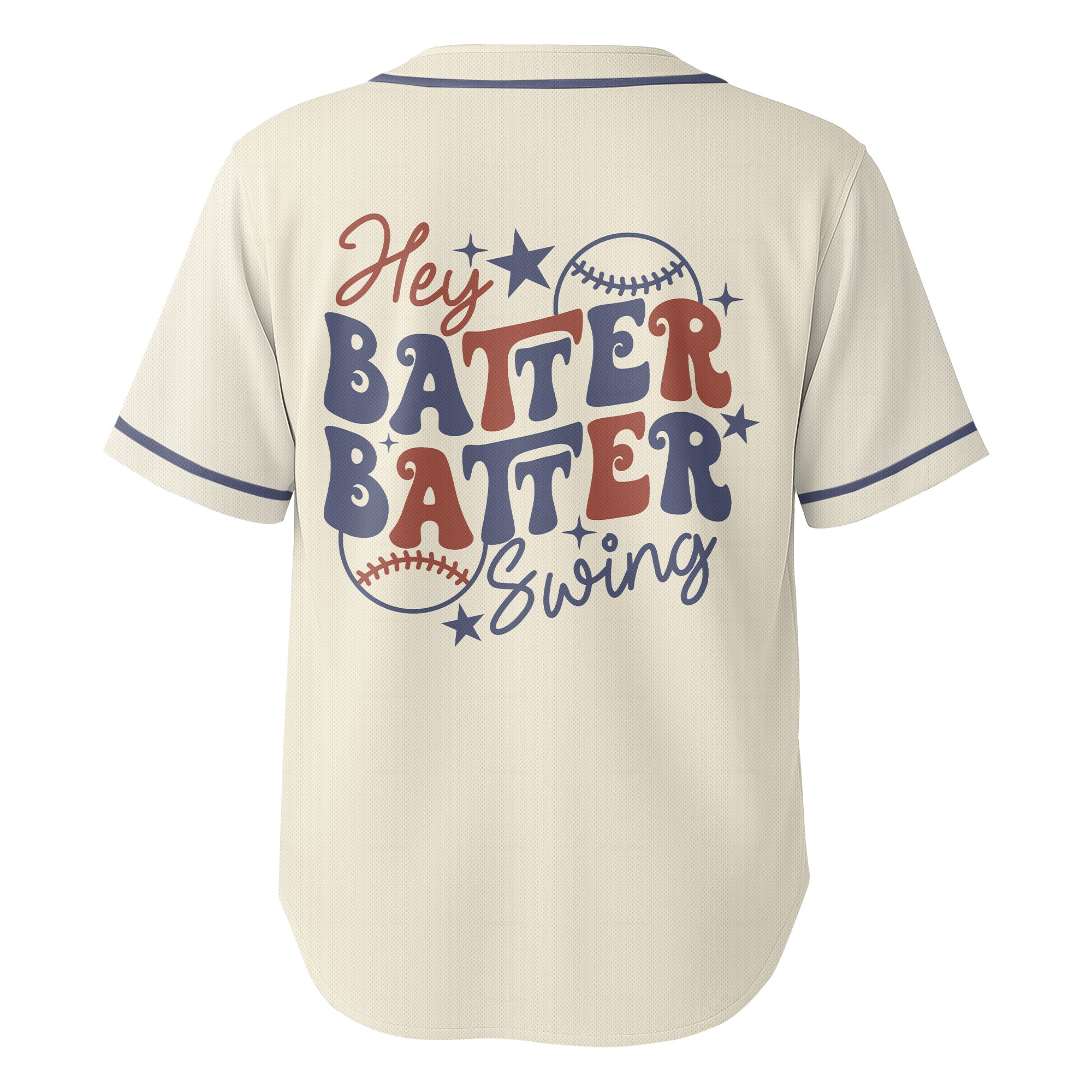 Hey Batter Batter Swing - Custom Cream Navy Baseball Jersey
