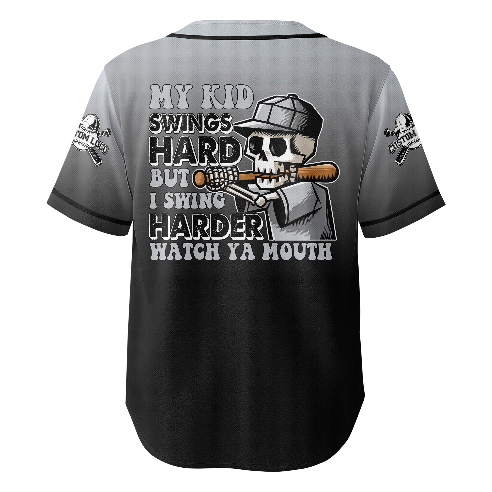 Watch Ya Mouth - Custom Gray and Black Gradient Baseball Jersey