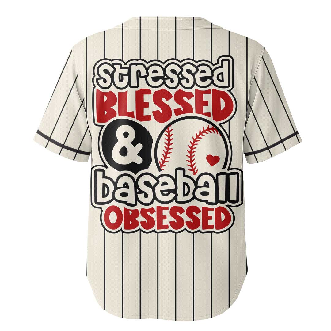 Stressed Blessed Baseball Obsessed - Custom Cream with Black Stripes Baseball Jersey