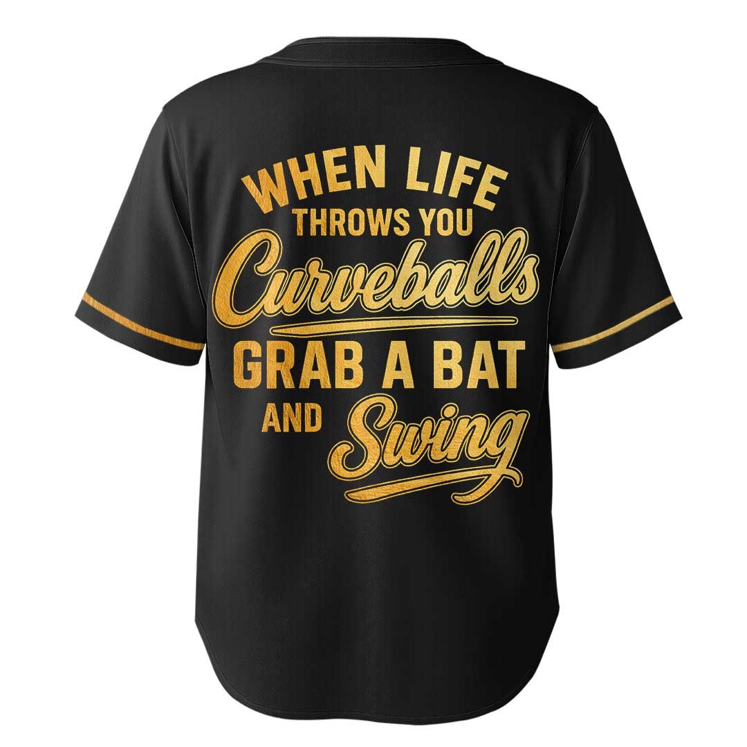 Grab A Bat And Swing - Custom Black with Golden Texture Baseball Jersey