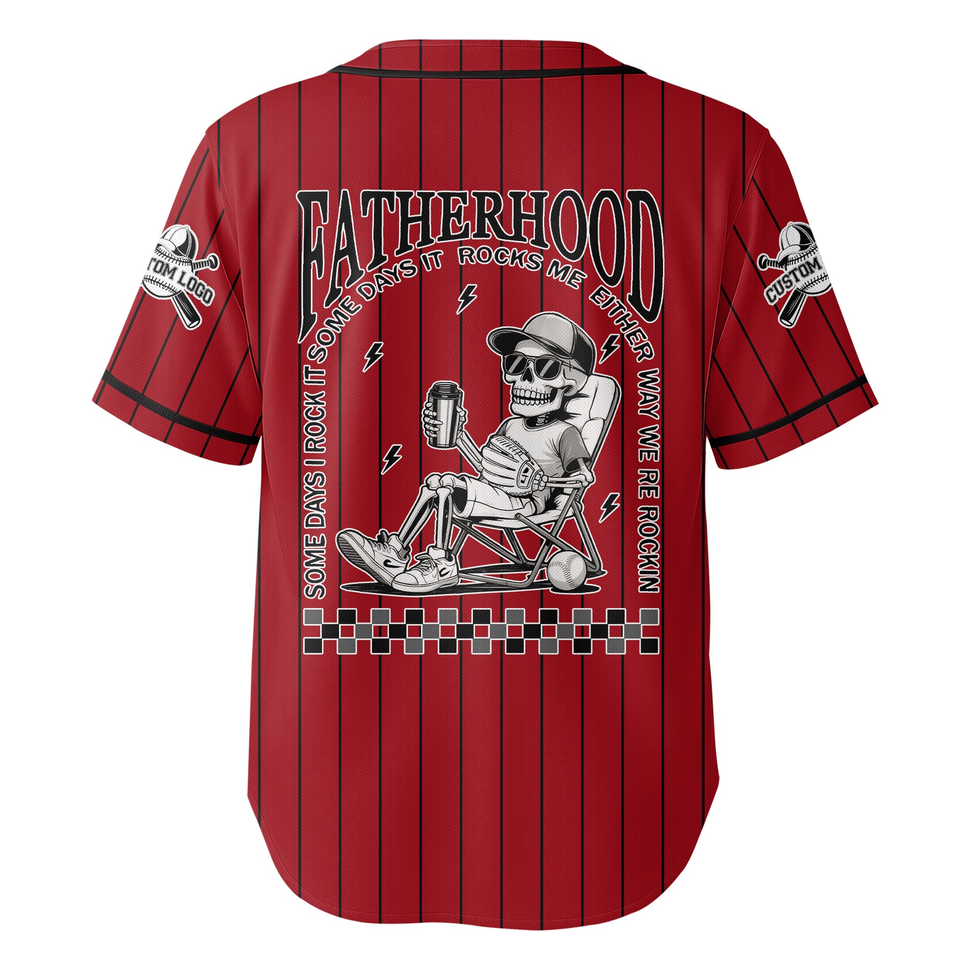 FATHERHOOD - Some Days I Rock It, Some Days It Rocks Me, Either Way We're Rockin - Custom Red Black Baseball Jersey