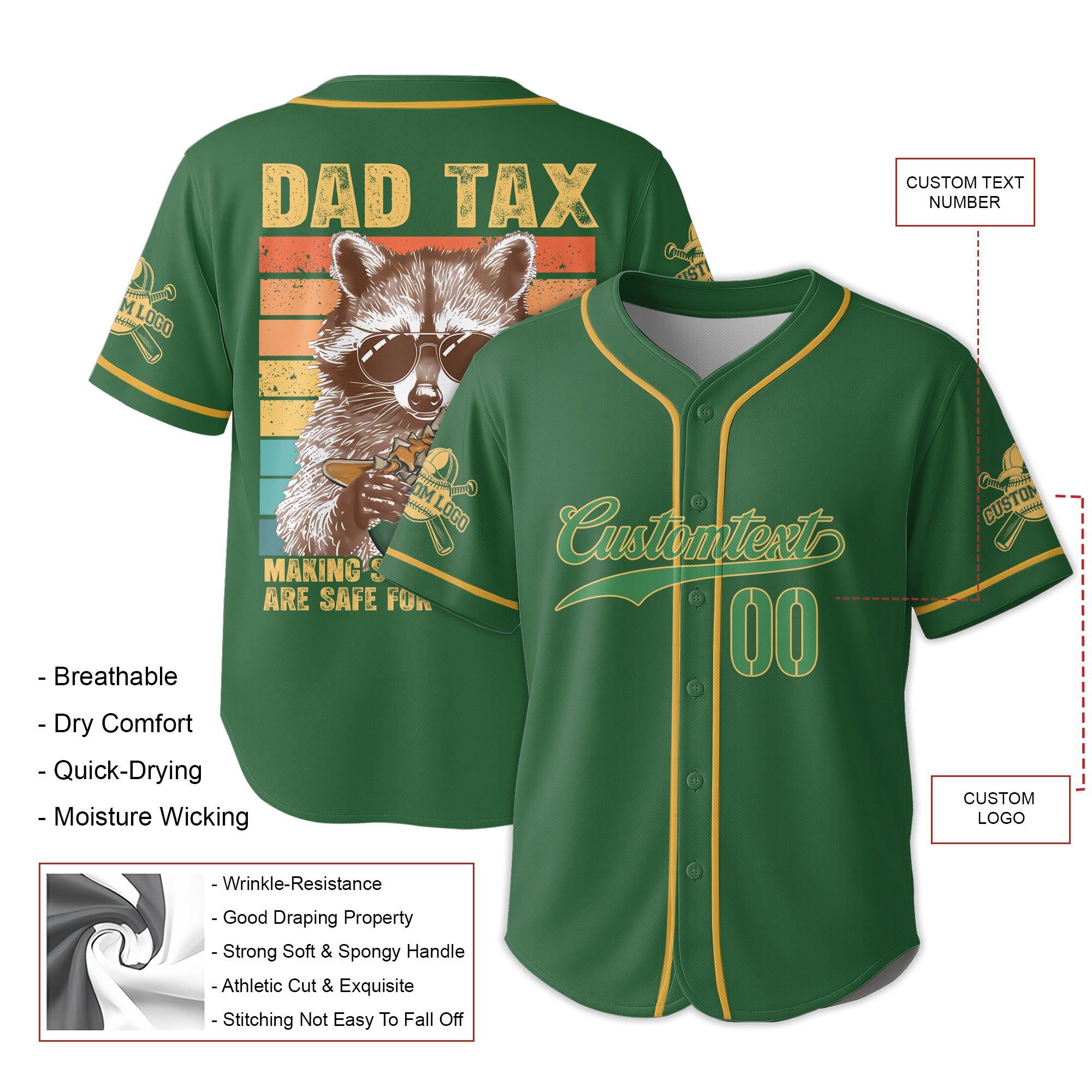 Baseball Dad Tax - Custom Green Yellow Baseball Jersey
