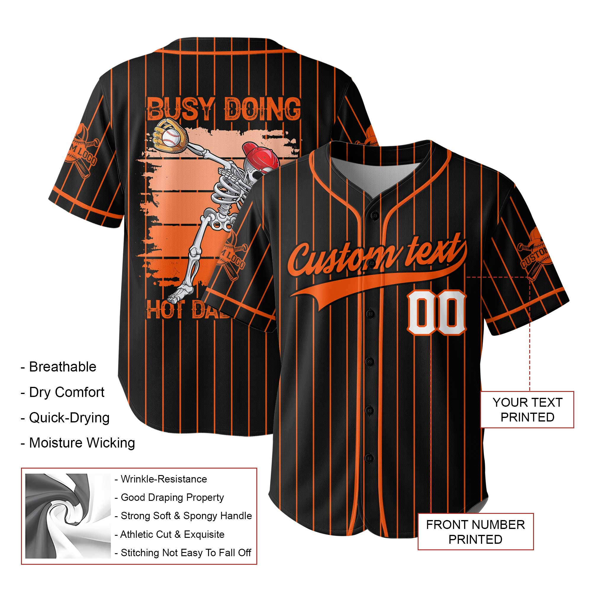 Busy Doing Hot Dad Stuff - Custom Black Orange Baseball Jersey