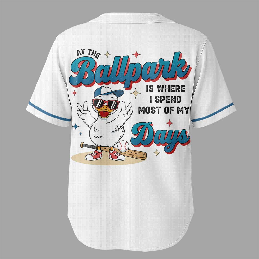 At The Ballpark Is Where I Spend Most Of My Days - Custom White Blue Baseball Jersey